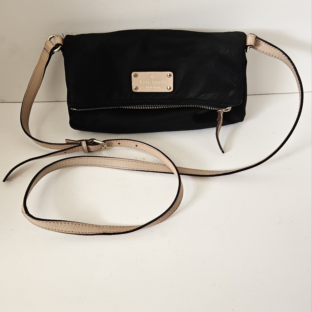 KATE SPADE Nylon Crossbody Foldover Purse - BLACK